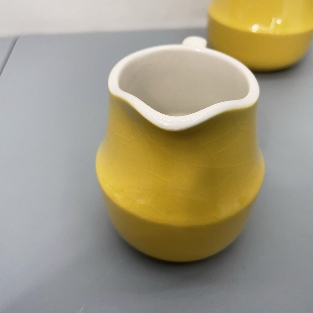 Vintage Mikasa Creamer Sugar Set Japan Cera-Stone Yellow White MCM D1350 - Picture 3 of 8